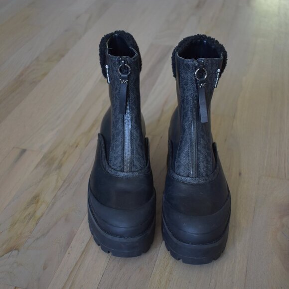 Michael Kors Women Channing Waterproof Black Rain Platform Lug Sole Boots - Picture 2 of 11